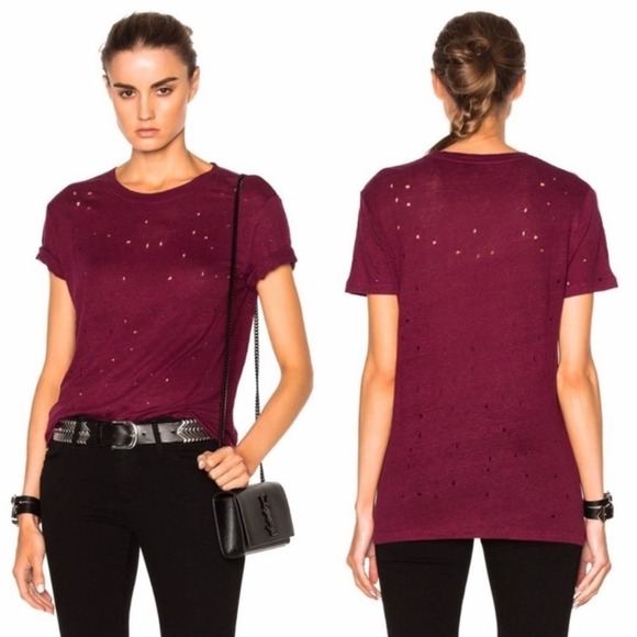 IRO REVOLVE Cut out Clay Distressed Short Sleeve Tee Size Small‎ Burgundy - Picture 2 of 8